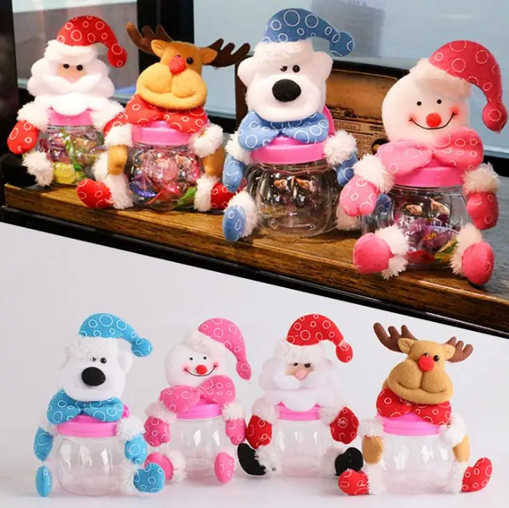 Christmas Candy Box Santa Claus Snowman Elk plush Doll Candy Jar Kids Candy box Sugar Bottle Gift Party Xmas Decoration SN1364