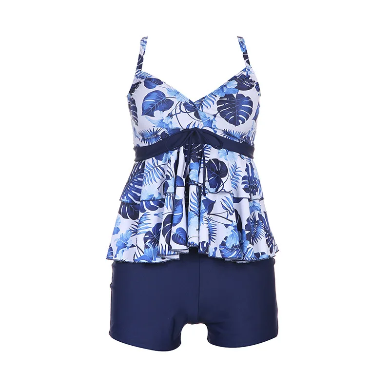 

Plus Size Swimwear Women Swimsuit Sexy Tankini Set Two-pieces Suits Leaf Printed Padded Bathing Suit Female Swimdress 2XL-5XL