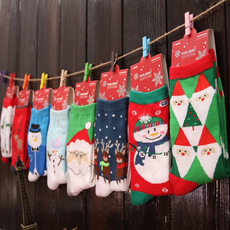 New Christmas Socks Autumn Winter Warm Socks Fashion Christmas Cotton Socks Snowman Snowflake Deer Design Women Socks