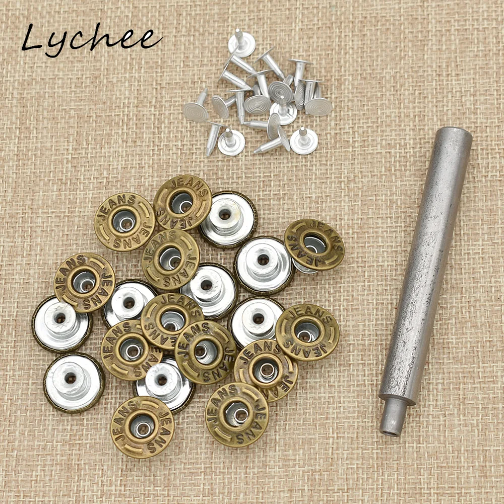 Lychee 20 pcs Classico Jeans Tack Pulsante A Scatto Della Vite Prigioniera del Ribattino Con Strumento di Installazione Denim Abbigliamento