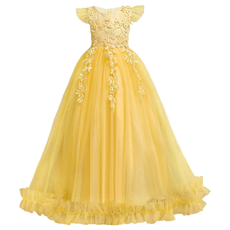 Kids Dresses Flower Lace Formal Sleeveless Long Dresses For Girls Princess Costume Girls Wedding Dresses Clothing 4-15Years