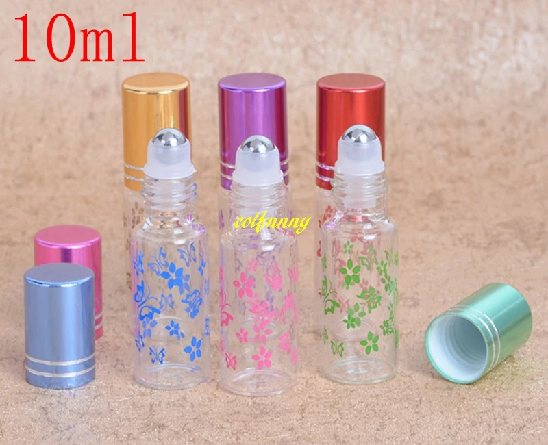 

2000pcs/lot 10ML Essential Oil Roller Bottles With Stainless steel & Glass Roll On ball Butterfly Printing Perfume Bottle