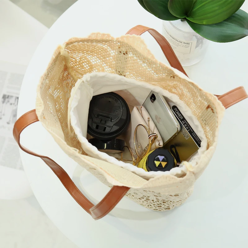 SUMMER Bohemian Straw Bags Purses Handbags women handbag Top-Handle large capacity Rattan Bucket Bag beach Lace totes bag B41-48