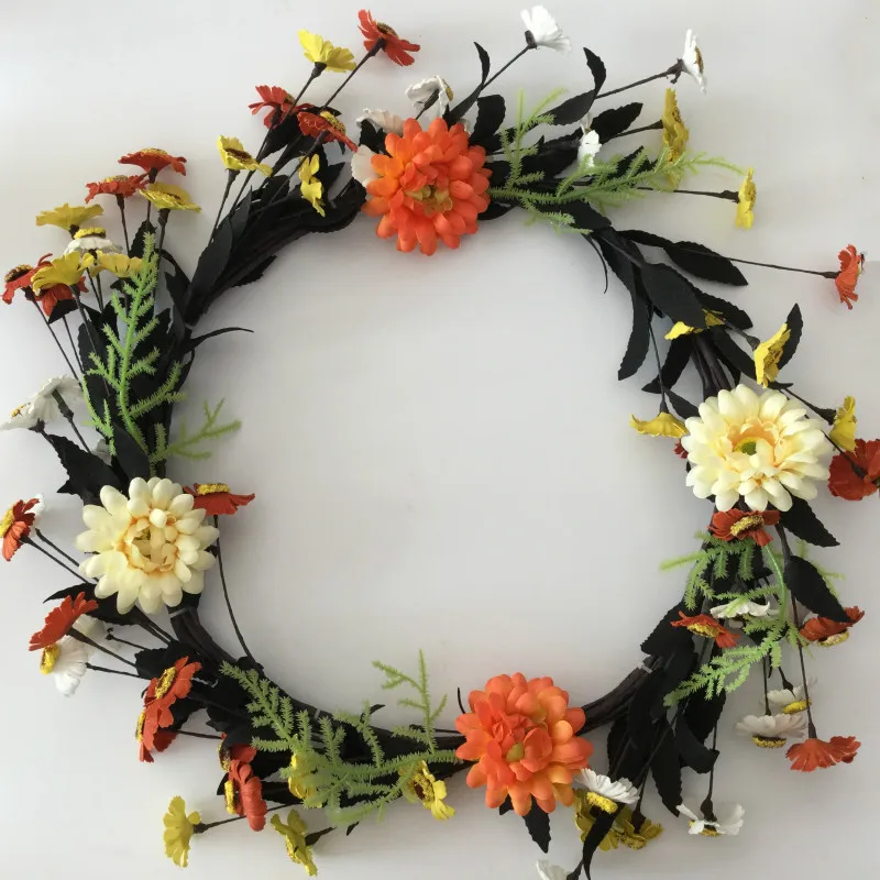 

2017 New Design 20 inch National Tree Floral Wreath with Yellow and Orange Sunflowers Door Wreath Decoration Free Shipping