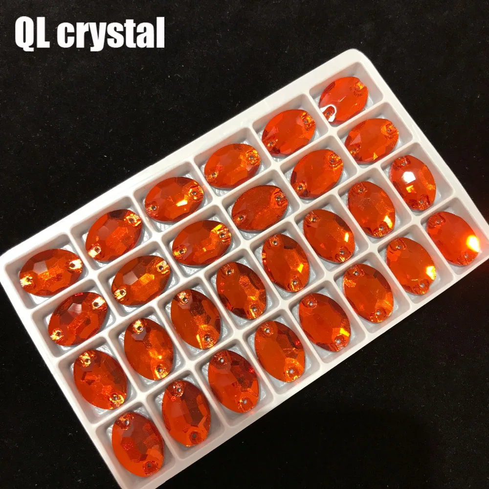 ALL Size Orange Red Oval Sew On Crystal Rhinestones Flatback with 2 holes for Making wedding dress  bags shoes accessories