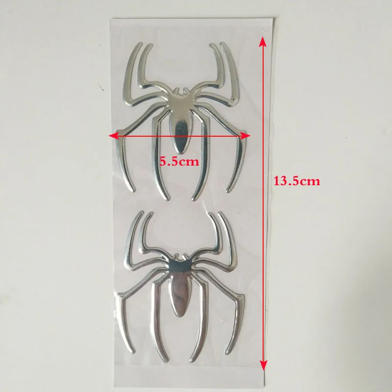 1 pair Cool Spider 3D Car Sticker Soft PVC Chromed Emblem Badge Auto Decal Decoration Accessories Sticker Black silvery