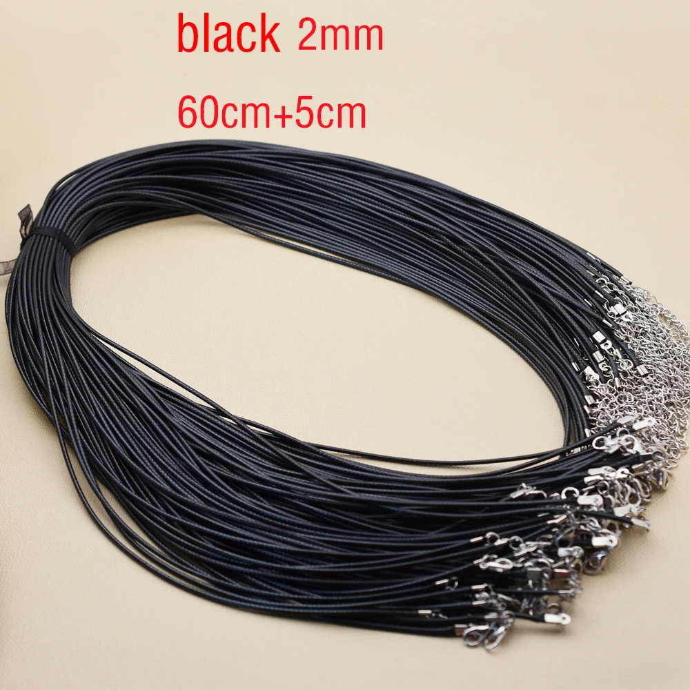 10pieces Waxed Cotton 2mm 1.5mm Wax Cord Thread Black Necklace Cords 60cm or 45cm chain Jewelry chain necklace cord