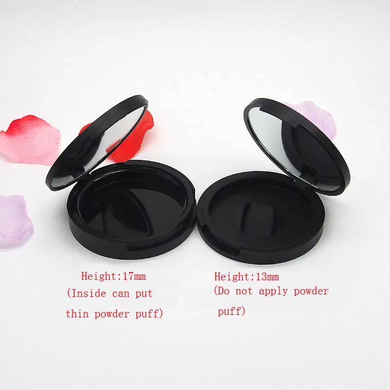 Empty Cosmetic Powder Compact with Mirror Black Makeup Container DIY Hightlight Box Dia 59mm Blusher Powder Puff Case 15 pcs