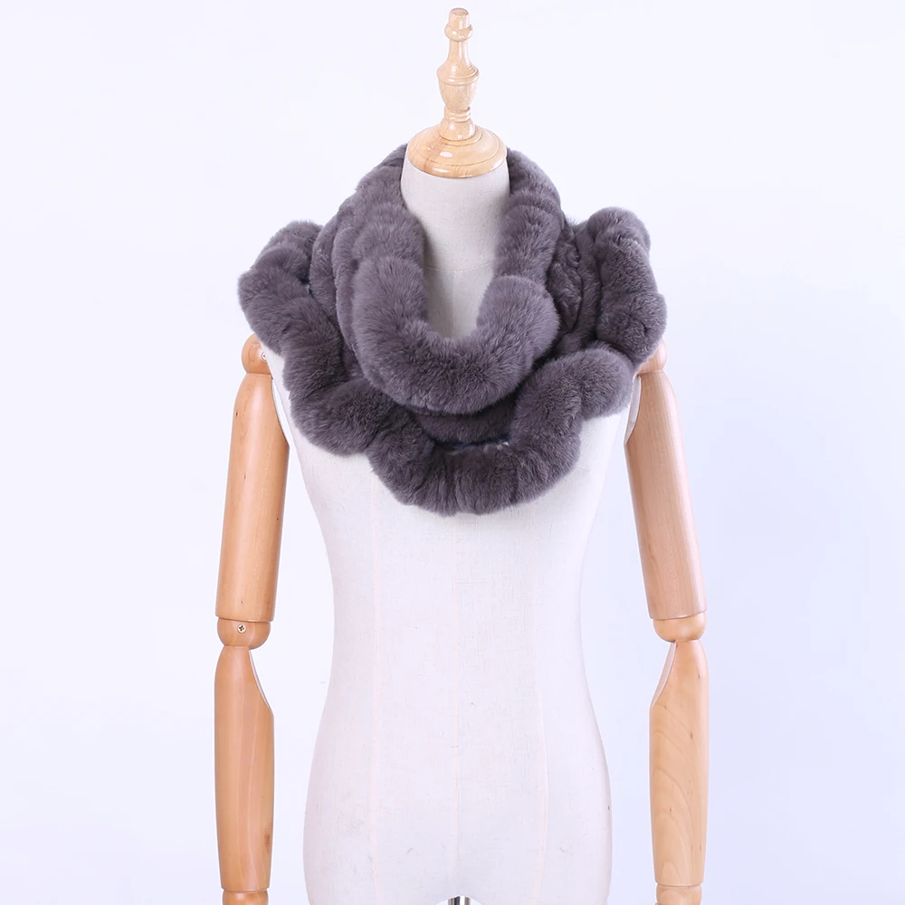 2020 Fashion Women\'s Winter Genuine Real Rex Rabbit Fur Loop Infinity Scarf Ring Scarves Cowl Scarf Wraps Mufflers Snood Stole