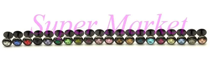 Black Popular Earring Stud  Nail Satellite   Stone 8mm 20 colors 16G ball Free Shipping Promotional Gift Barbell Titanium