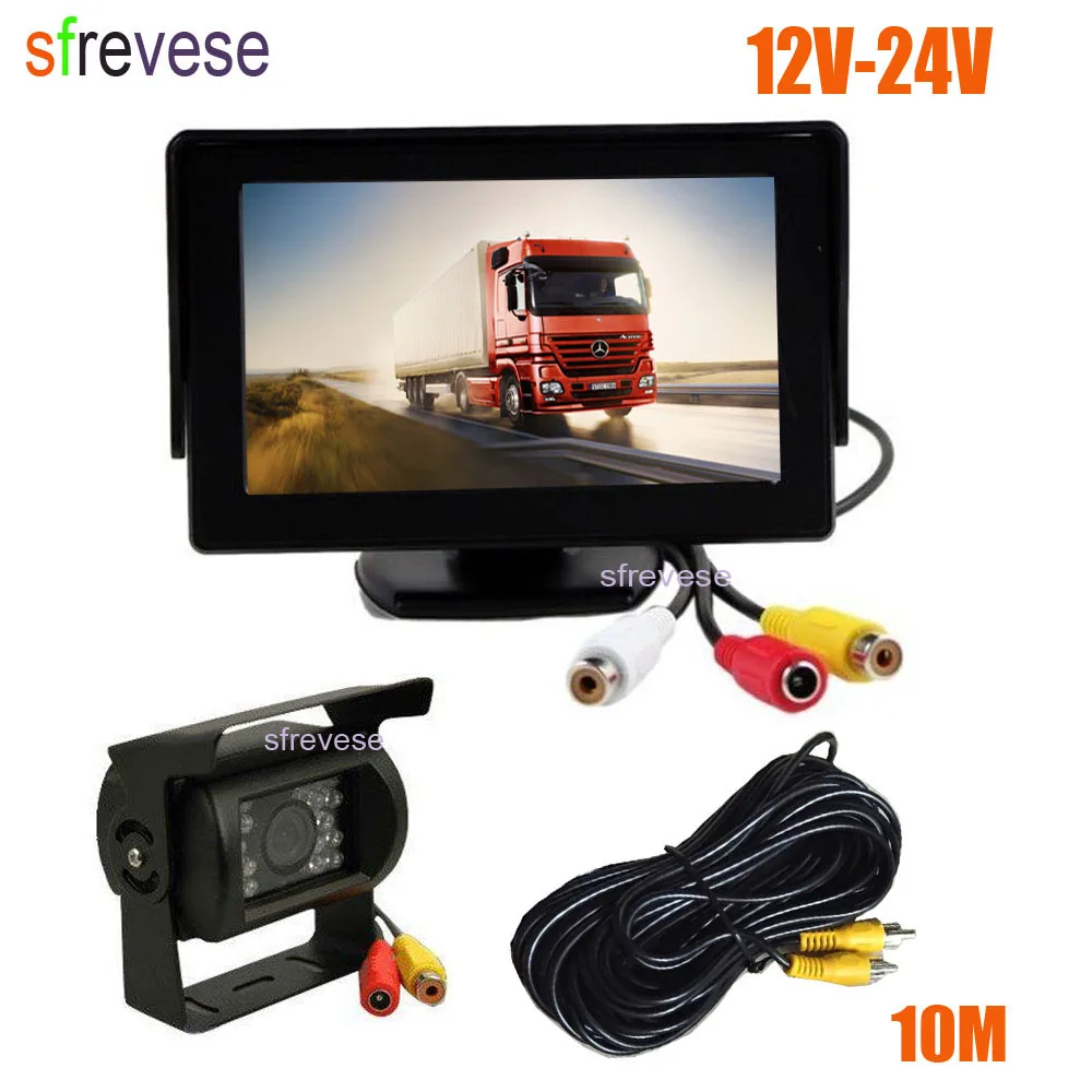 

4.3" Car LCD Monitor , 18 LED IR Night Vision Reverse Parking Backup Camera Rear View Kit 10M cable 12V-24V Waterproof