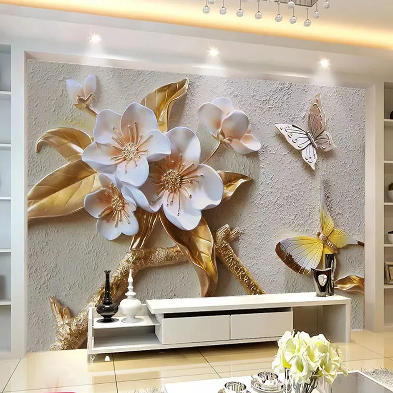 

Photo Wallpapers European Embossed Flowers Modern Large Mural Living Room Sofa Home Decoration Wall Covering Wall Paper For 3D