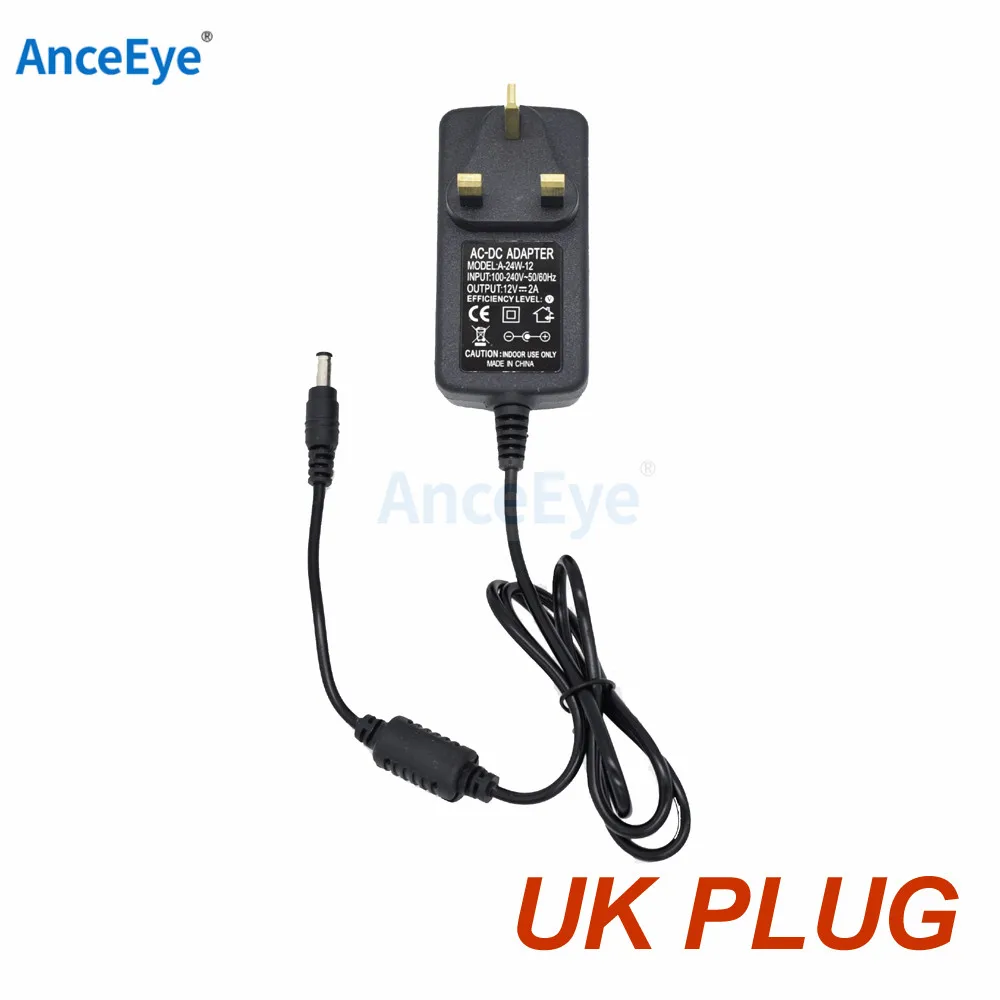 Anceeye 12 V 2A AC 100 V-240 V Chuyển Đổi Adapter DC 12 V 2A 2000mA Cung Cấp Điện EU AU ANH MỸ Cắm 5.5mm x 2.1mm cho CCTV IP Máy Ảnh