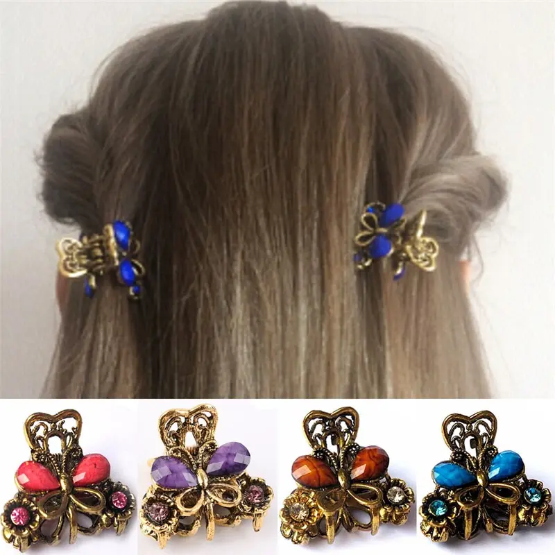 Retro Mini Butterfly Hair Claw Clip Headband For Lady Girls Women Fashion Hair Accessories Hairpins Crab 4 Clours