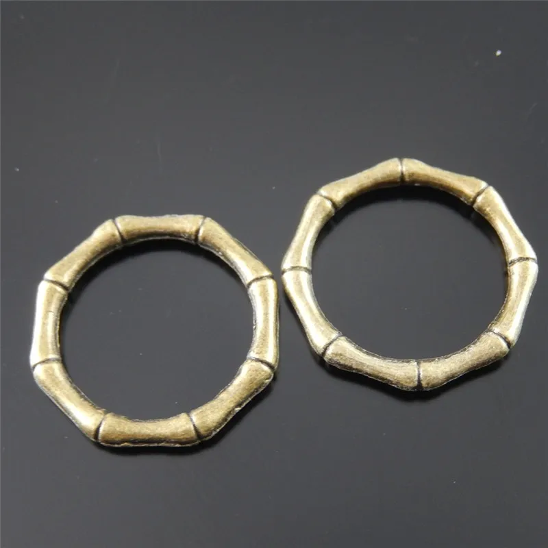 Julie Wang 10PCS Circle Charms Alloy Antique Bronze Round Bamboo Circles Pendant Charms Handmade Jewelry Making Accessory