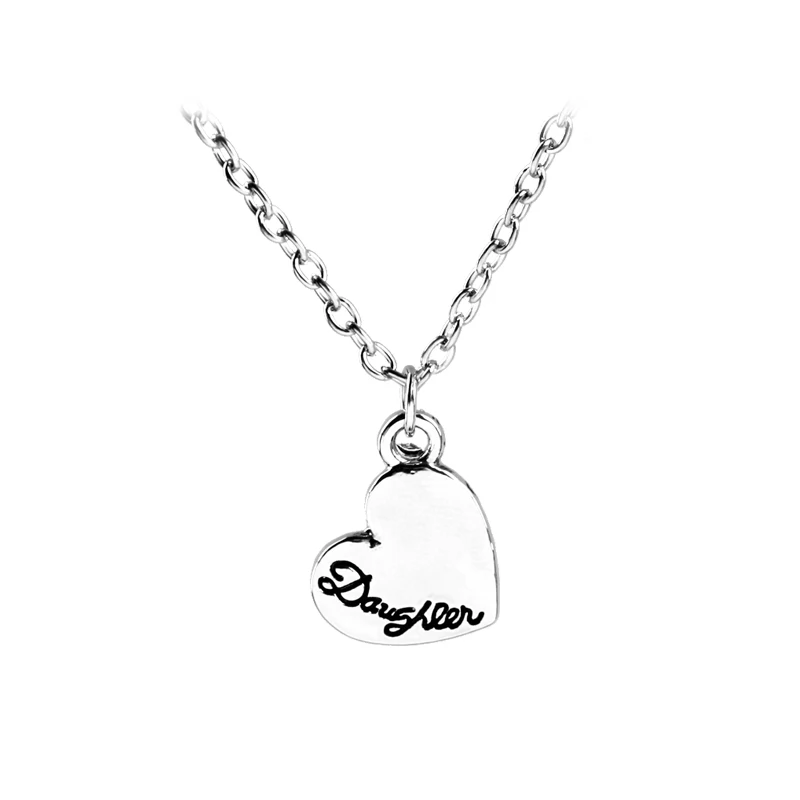 Letter Engraved Mother Daughter Matching Love Heart Pendant Set of Two Mom Girl Necklaces Mothers Day Gift Family Jewelry