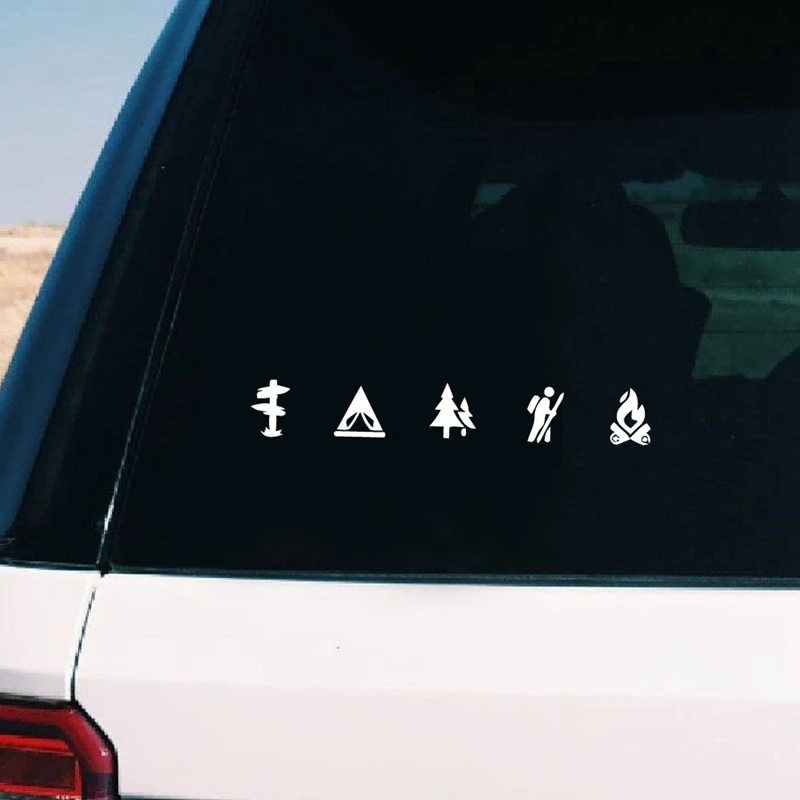 Cute And Interesting Car Sticker Decals Camping Icons Vinyl Art Sticker Rear Window Decor Car Sticker