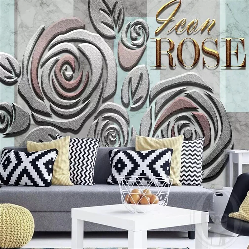 

3D reliefs of rose European vintage sofa with marble background wall