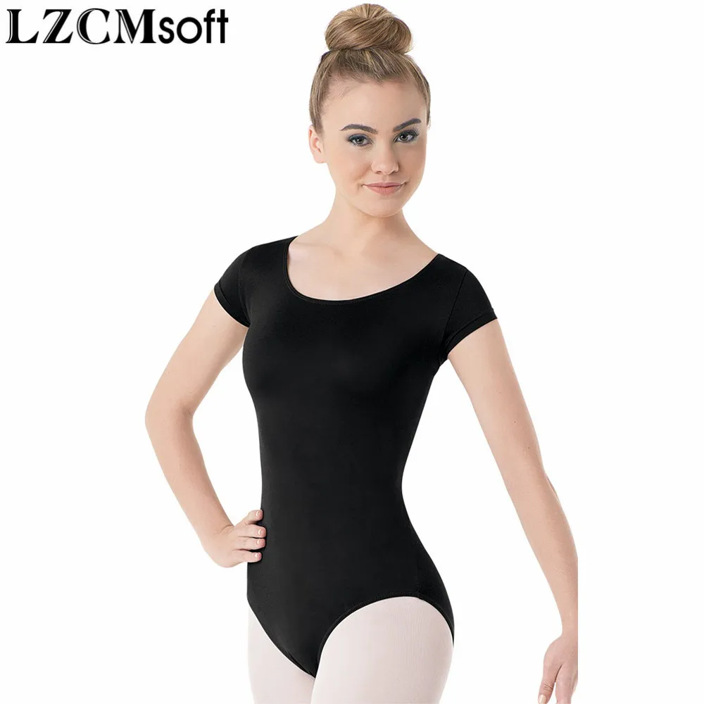 LZCMsoft Girls Nylon Spandex Scoop Neck Gymnastics Leotards Child Short Sleeve Ballet Dancewear Stage Performance Bodysuit Kids