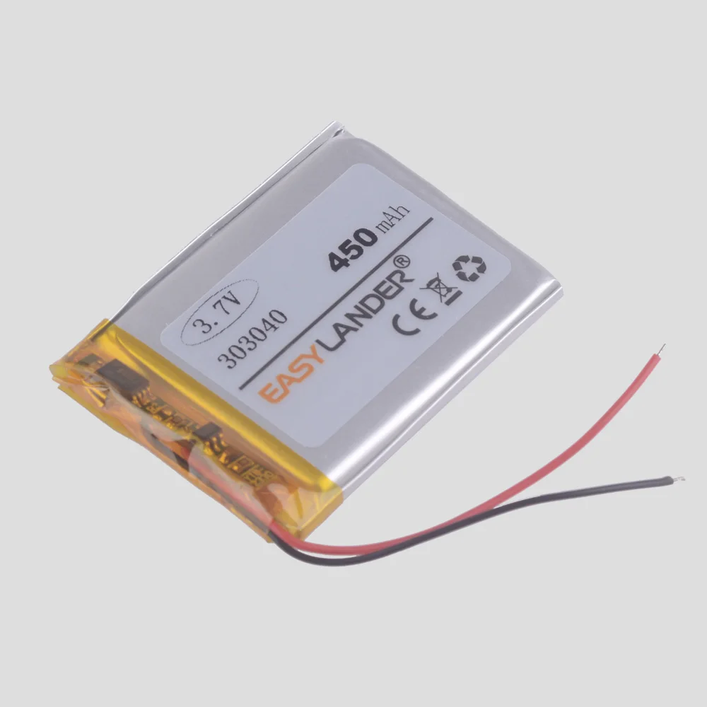 303040 3.7V 450mAh Rechargeable Li ion Polymer Battery For GPS  MP3 player  DVR recorder  Radio speaker lighting