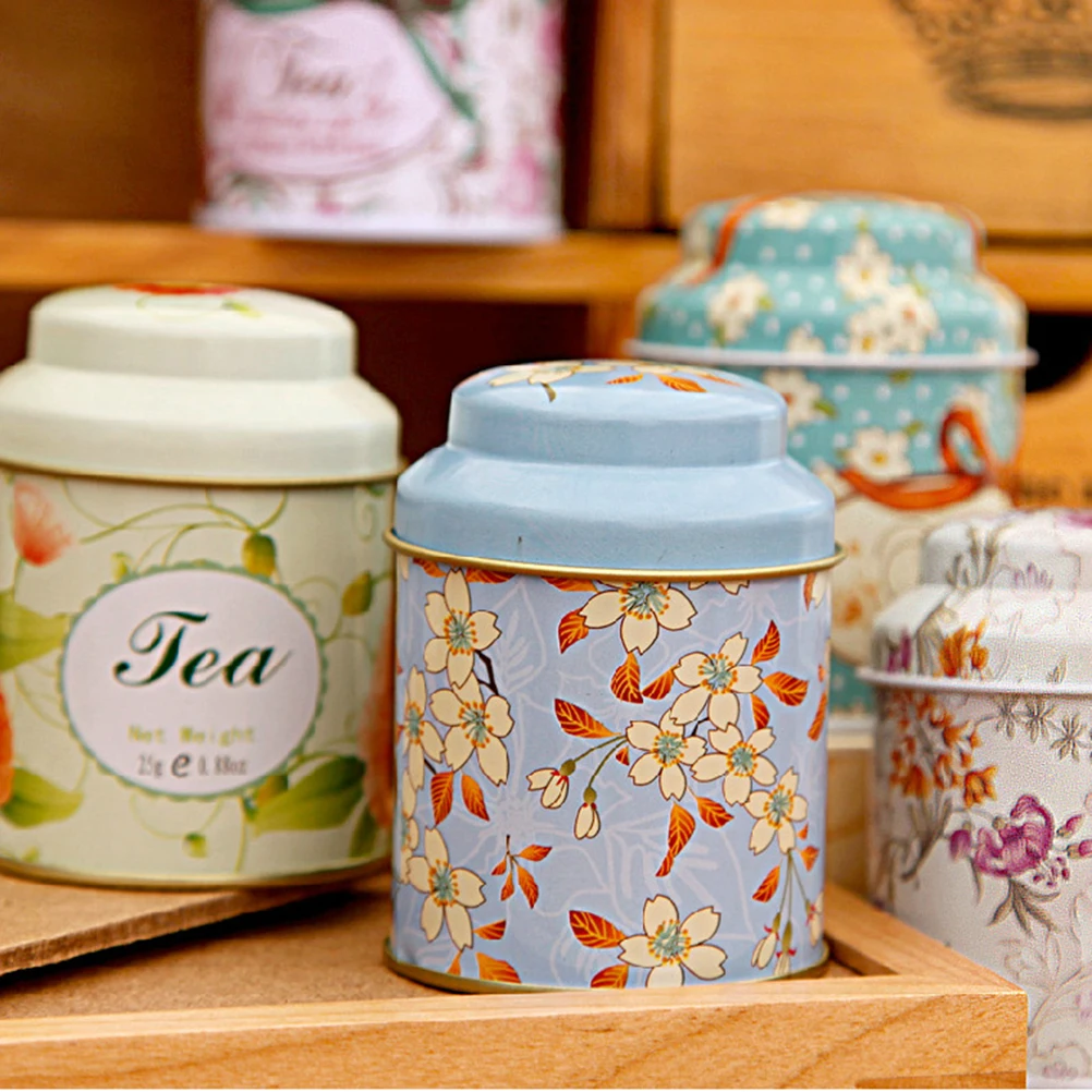 1 Pcs Mini Flower Design Metal Sugar Coffee Tea Tin Jar Container Candy Sealed Cans Box Random Color 7x5.5CM Small Storage Box