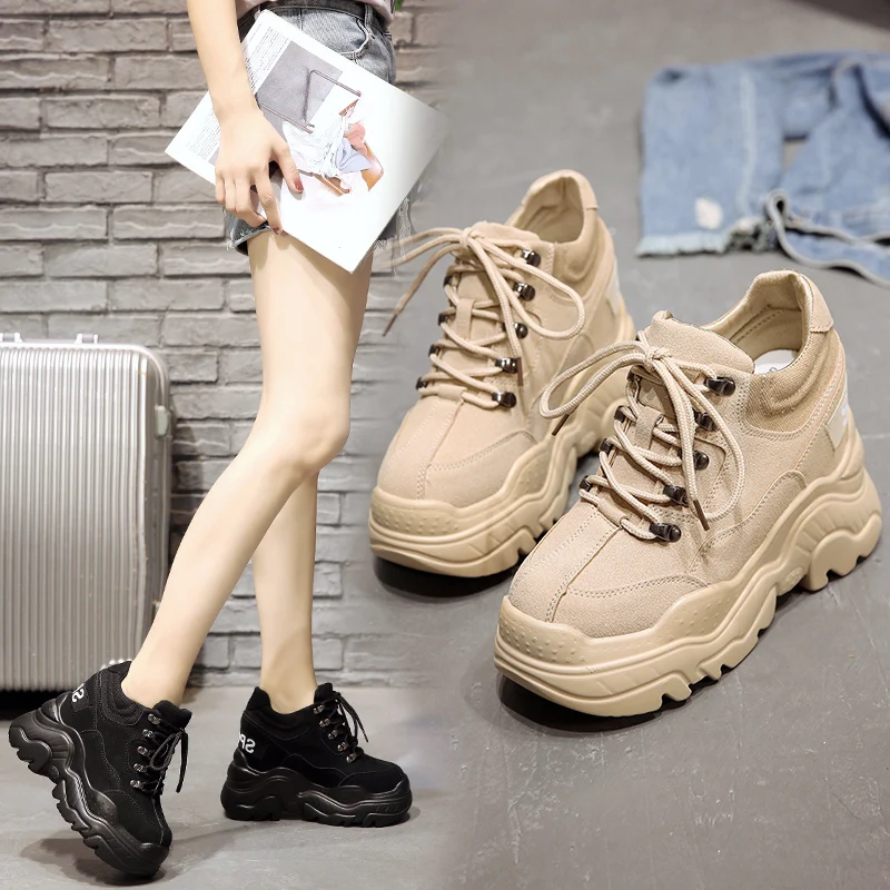 Women High Platform Shoes New Breathable Women Height Increasing Shoes 12 CM Thick Sole Trainers Sneakers Woman Deportivas Mujer