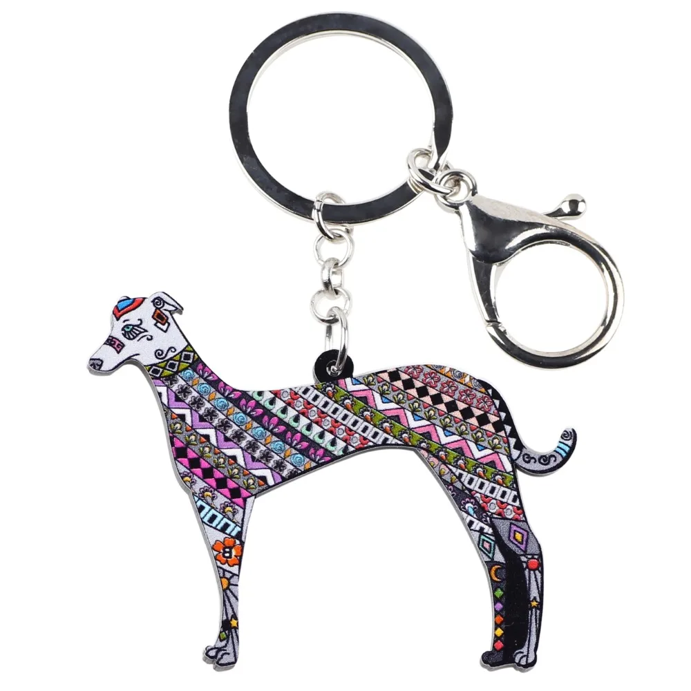 WEVENI Acrylic Printing Greyhound Dog Key Chain Key Ring Bag Party Charm Man Keychain Accessories New Trendy Jewelry For Women