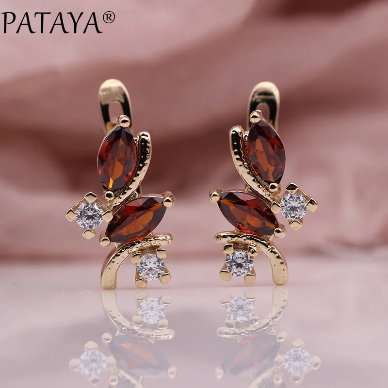 PATAYA New 585 Rose Gold Color Earring Turkey Antique Women Fashion Brinco Double Horse Eye Green Natural Zircon Dangle Earrings