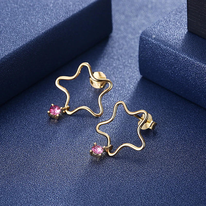 LEKANI Korean Stars Stud Earrings Crystals From Austria Gold Plated S925 Silver Jewelry For Women Party Fashion Accessories