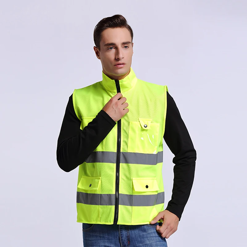 HZYEYO  4-pockets reflective safety vest  high visibility motorcycle warning safety vest running cycling waistcoat D9921