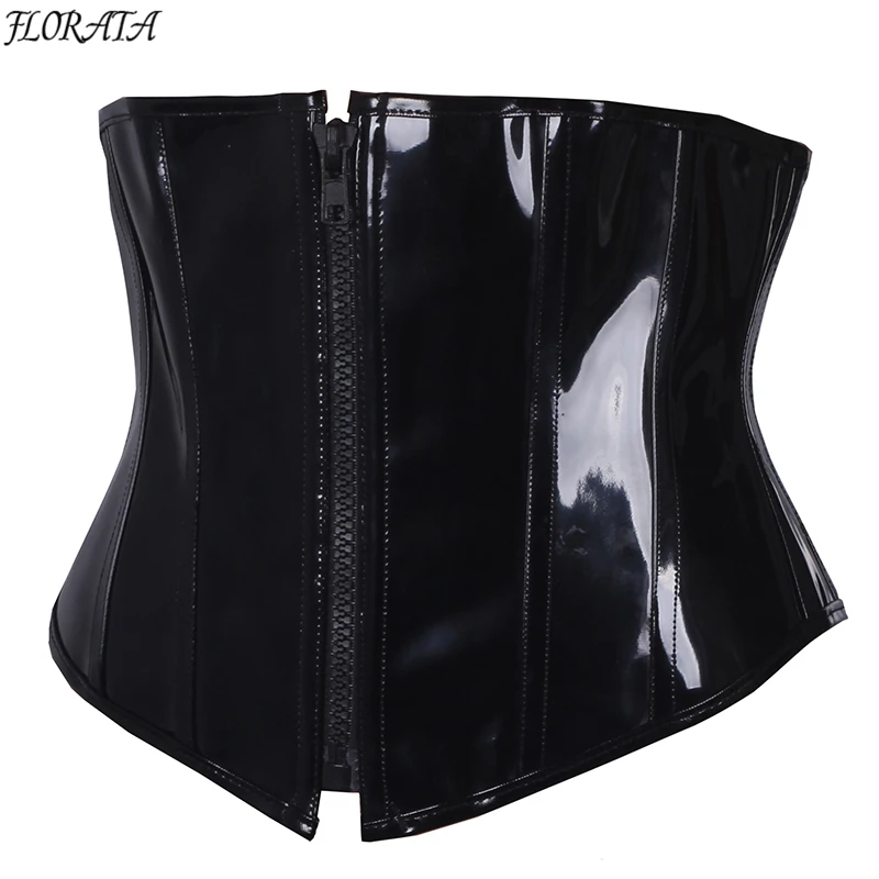 FLORAT Ladies Slimming Corsets And Bustiers Sexy PVC Lingerie Black Body Shaper Waist Trainer Corset Steampunk Underbust Top