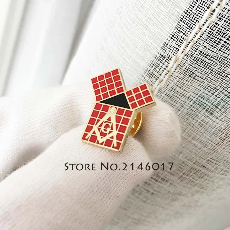 10pcs Pythagorean Theorem with Grid Enamel LAPEL PIN Red Masonic Metal Euclid's 47th Problem TIE TACK Free Mason EXC Freemasonry