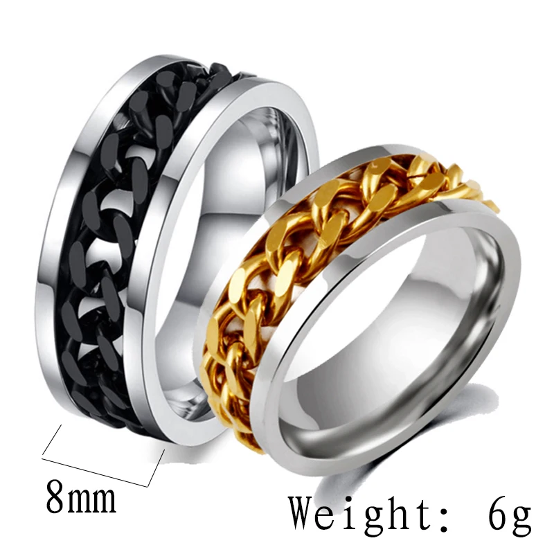 Letdiffery Fashion Spinner Black Chain Ring Stainless Steel Punk Rock Accessories Three Colors Option For Men Gift