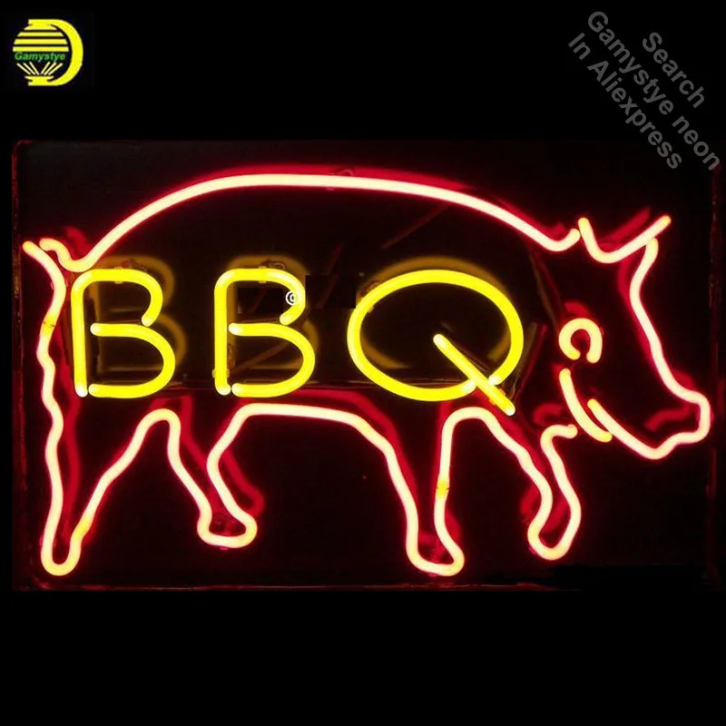 Neon Sign for BBQ Pig Handcrafted Business Neon Bulbs sign Glass Tube Decorate Hotel Restaurant Store Wall Signs Neon Light Lamp