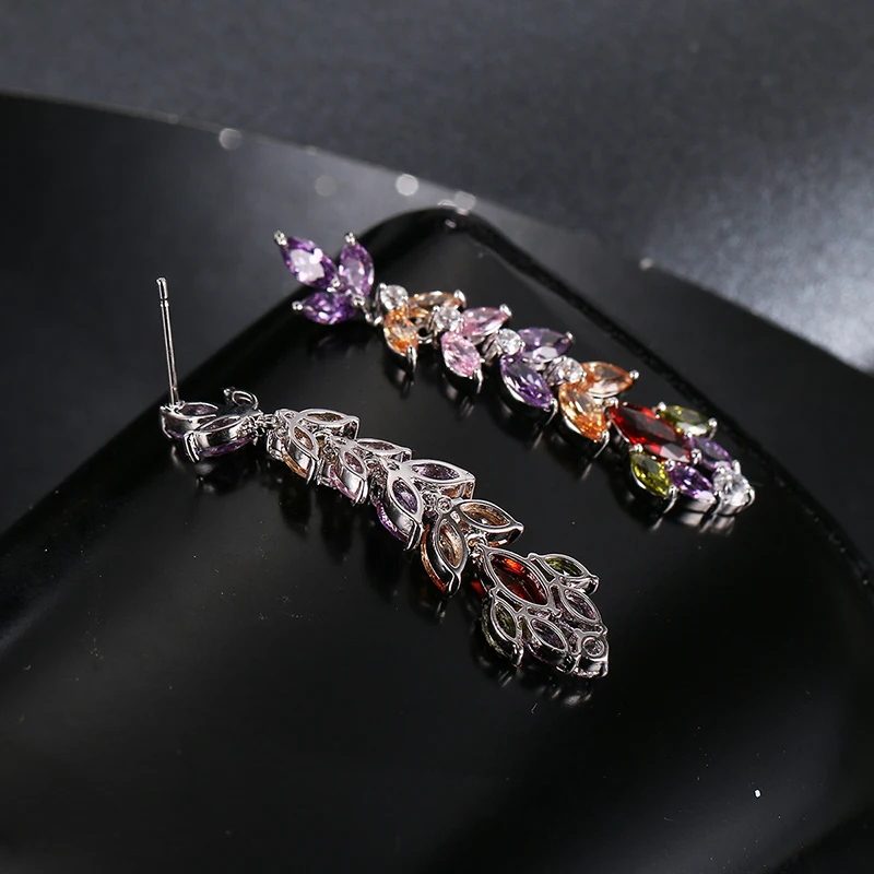 Emmaya Fashion Wedding Jewelry Multi Color Zircon Earrings White Gold Color Earrings for Women Party Accessories