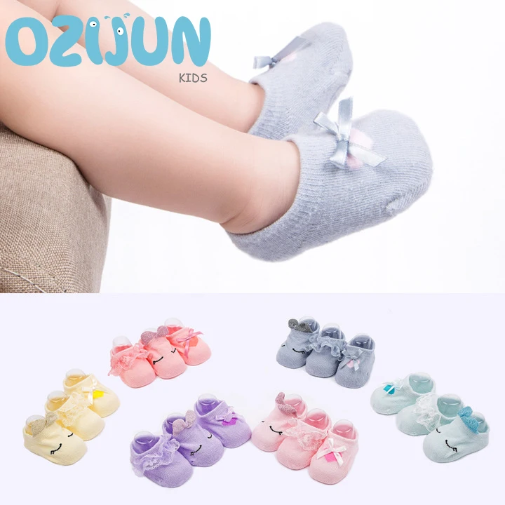 3 Pairs/lot 0-12M/12-24M Baby Girls Lace Socks Bow And Love Eyes Closed Rabbit New Born Anti-slip Toddlers Infant Princes Socks