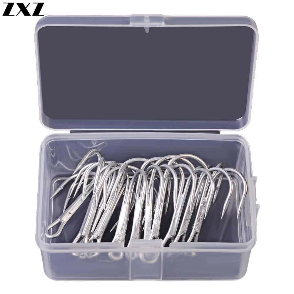 10pcs/box White Strong Treble Fishing Hooks High Carbon Steel Hook Super Sharp Solid Triple Barbed Steel Fish Hook 2/0# 3/0#