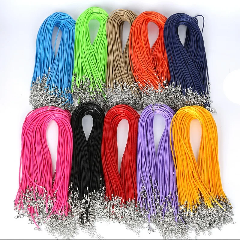 10 Pcs/lot Faux Leather Chains Bracelet Pendant Charms With Lobster Clasp DIY Jewelry Making Findings String Cord 2 mm