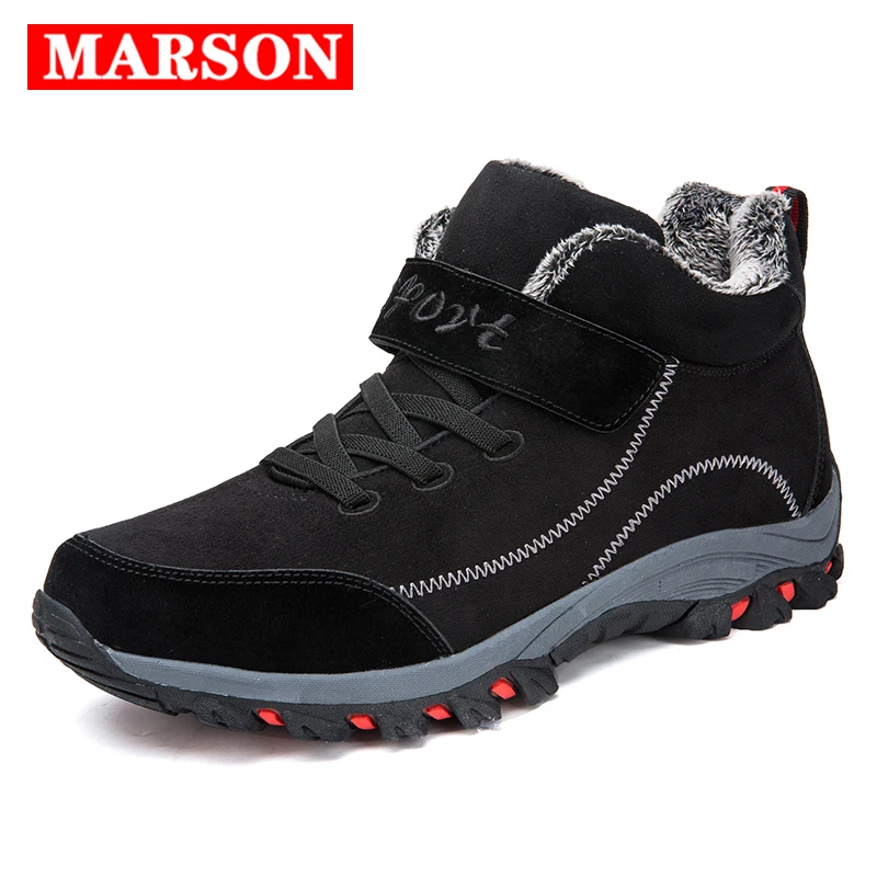 

MARSON Winter Sneakers Middle-aged Warm Cotton Shoes Men Leather Tactical Boots With Fur Men's Outdoor Shoe Mountain Hiking Boot