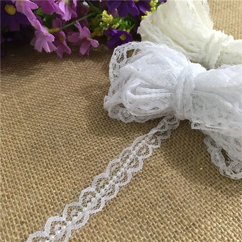 5M*  Vintage Style Lace White Pearl Ribbon Trim  Sewing craft Wedding Party Decoration (N.B. this is a cut from a roll)  7LS06