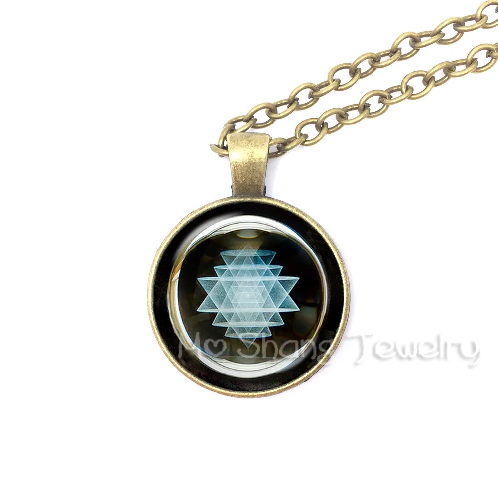 Buddhist Jewelry Sri Yantra Pendant Necklace Sacred Geometry Jewelry Mandala Glass Photo Pendant Necklace