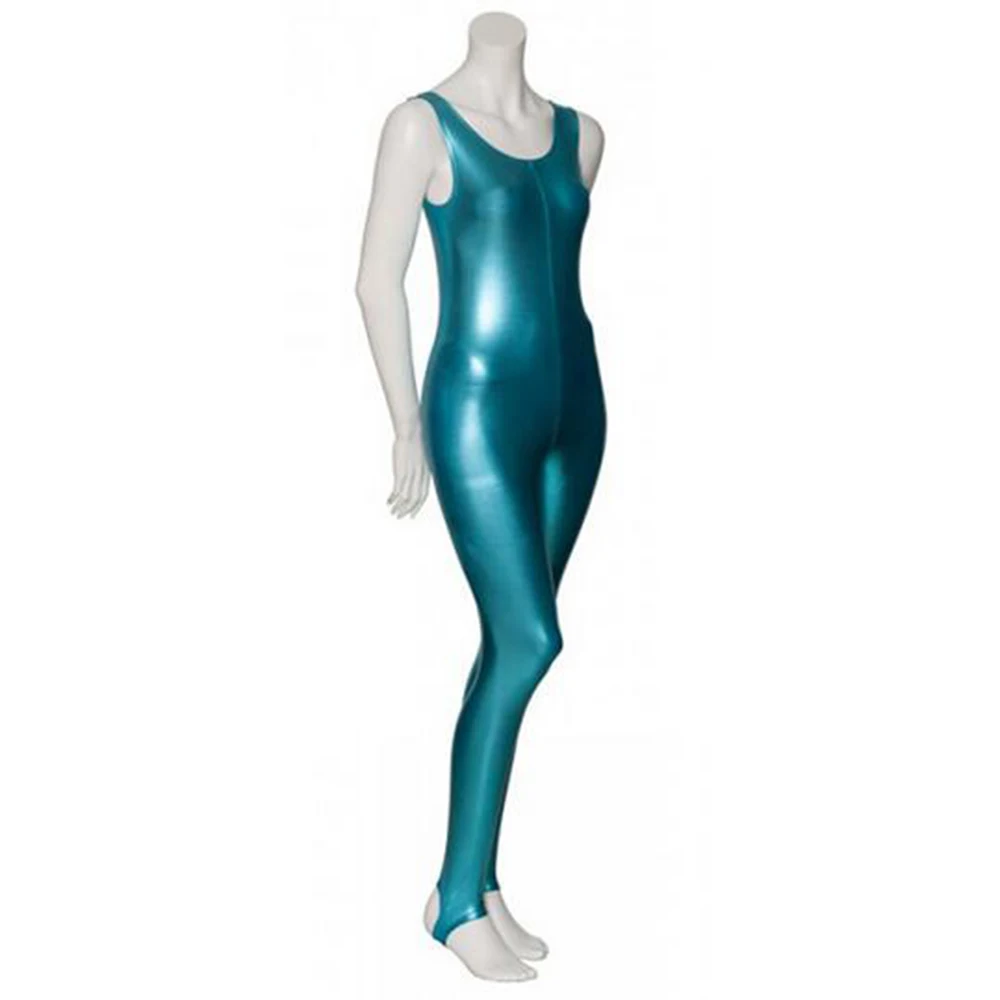 Speerise Adult Sky Blue Tank Nylon Spandex Bodysuit Long Gold Bodysuit Dance Wear Shiny Metallic Unitard