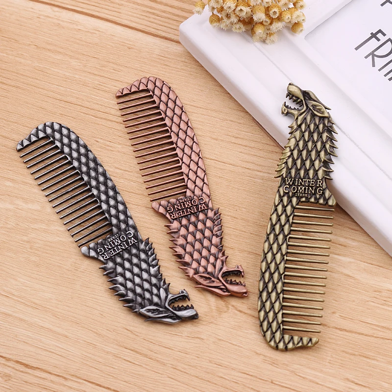 Movie Series Hair Comb Badge Design Wolf Head Comb Hair Accessories Comb Badge Design House Stark Escova De Cabelo