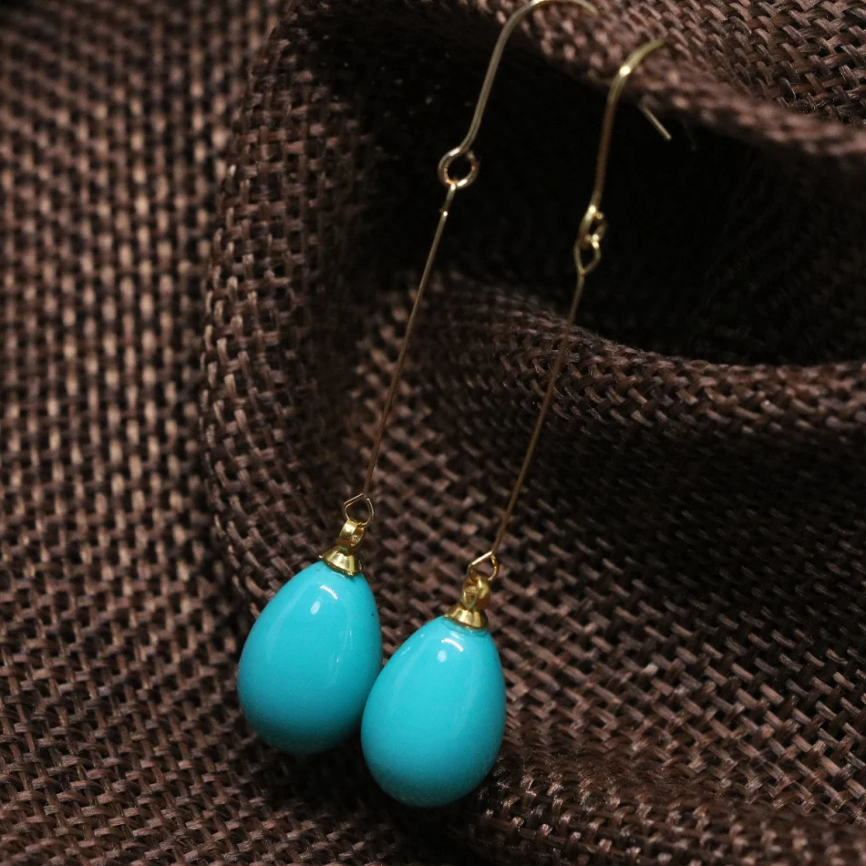 New fashion long earrings for women 9*13mm sky blue teardrop baking paint glass dangle eardrop high grade jewelry B1799