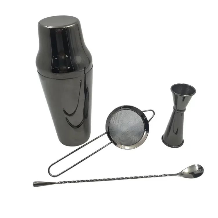 Black Japanese baron snow pot shaker +jigger+spoon+Strainer set cocktail shaker bar set