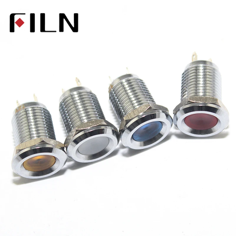 FILN pilot signal lamp 12mm 12v 24v 110v red blue green white led light