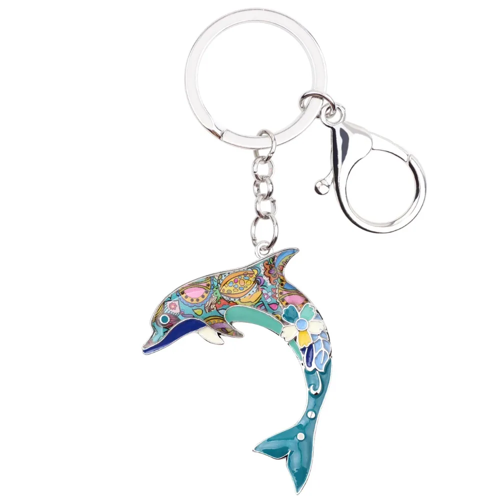 WEVENI Enamel Dolphin Key Chain For Women Handbag Charm Keychain Key Ring Man Car Key Holder Ocean Animal Jewelry Accessories