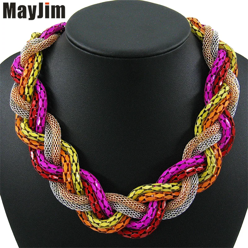 Statement Necklace Vintage Fashion Punk Big Simple Metal Chain braid Twist Chain Necklaces & Pendants Women Jewelry Accessories