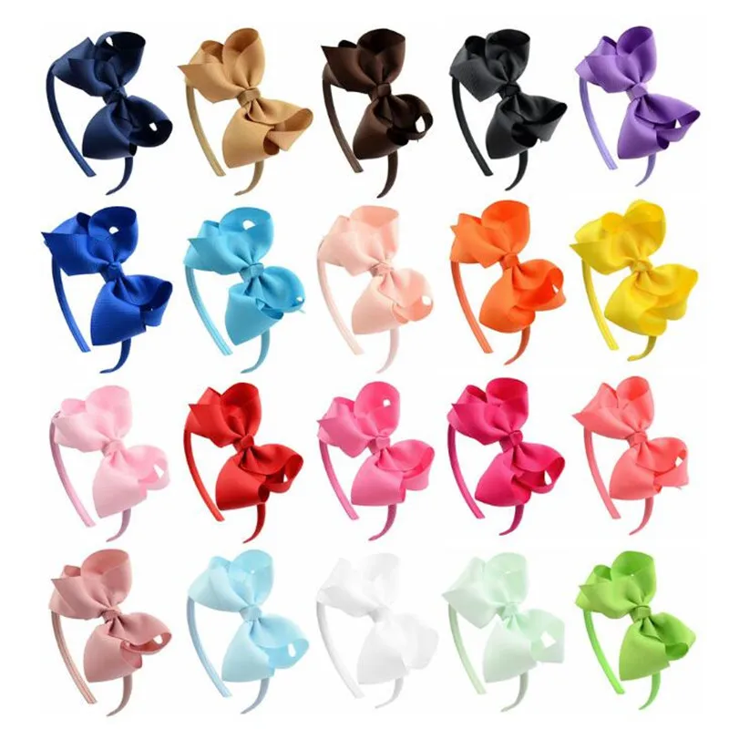 

4 inch Children Girls Lovely Hair Bow Hairband Hair Accessories Kids Solid Color Simple Festival Bow Ties Headwear Wholesale