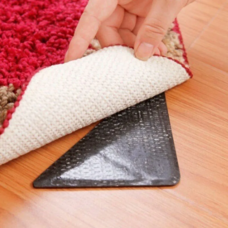 4 pcs Eco-friendly Reusable Rug Grippers Pads Washable Silicone Non Slip Grip Corners Bathroom Kitchen Floor Carpet Mat Gripper